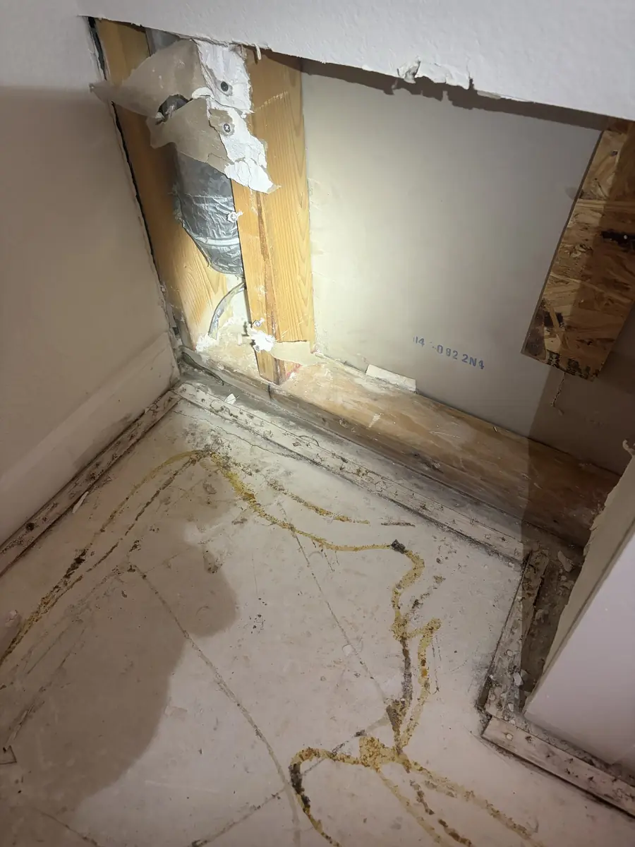 Wet slab floor from a hidden leak, Desert Water job